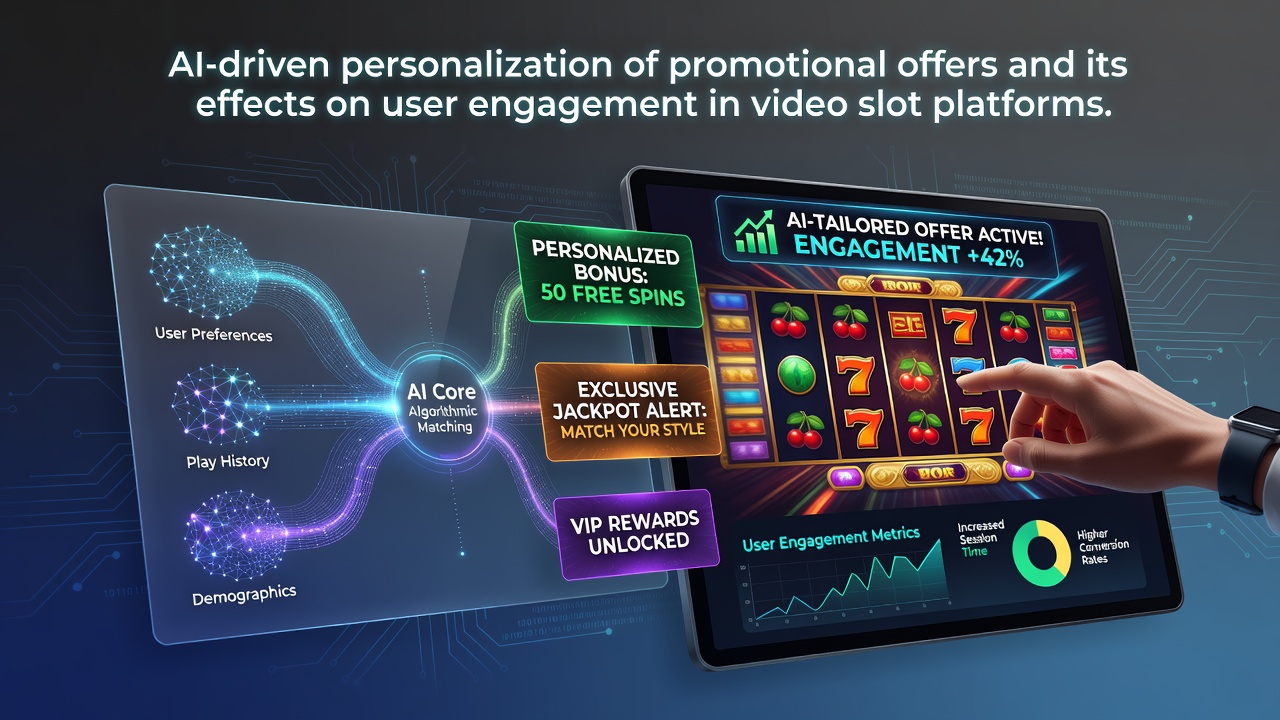 AI system interface displaying personalized slot promotions and player data analytics dashboard