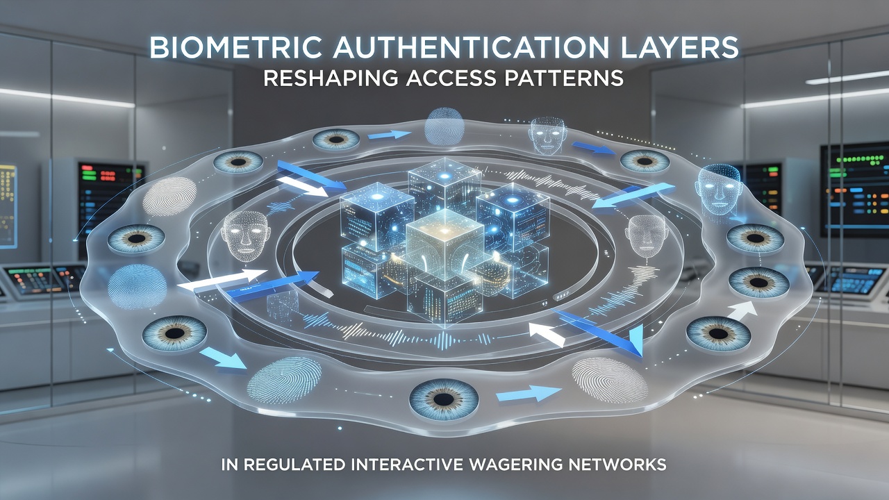 Network diagram illustrating biometric data flow across regulated wagering servers and player devices