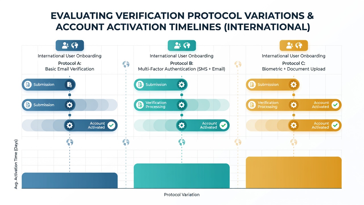 Infographic of account activation flow with verification checkpoints in global gaming sites