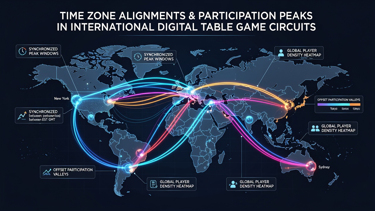 Analytics dashboard displaying hourly participation curves for digital poker and blackjack across global time zones