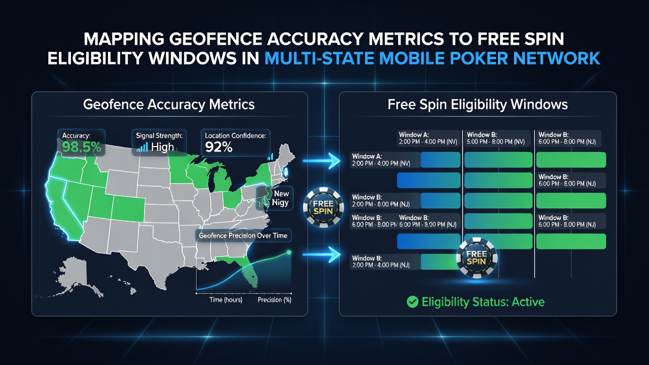 Network dashboard showing geofence accuracy metrics and eligibility window status across multiple states