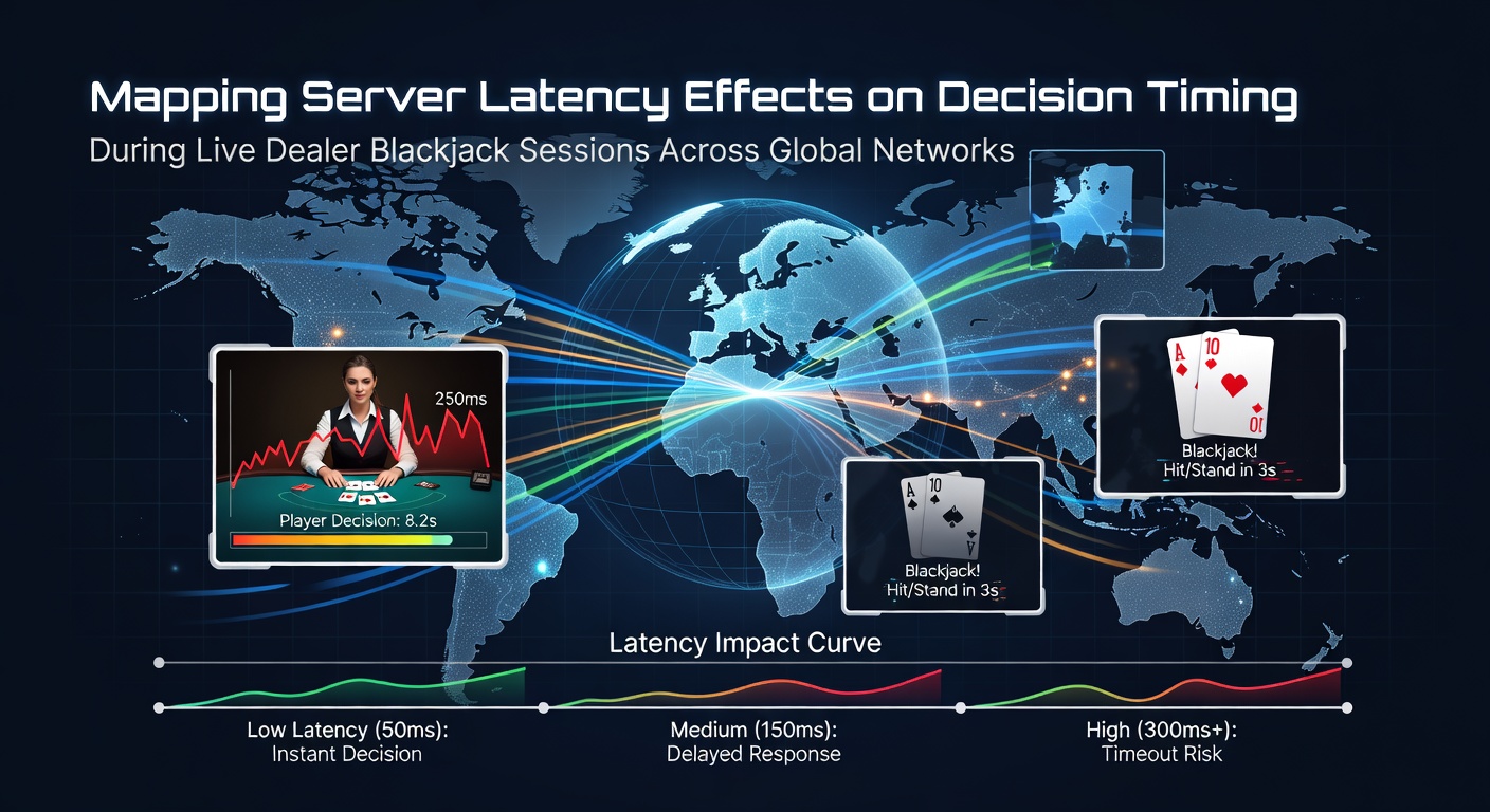 Network diagram showing global server connections and latency paths for live dealer blackjack platforms