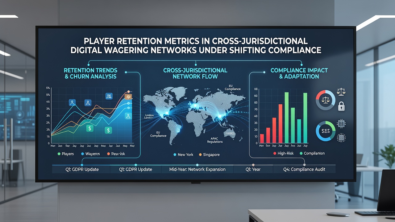Network diagram illustrating data flows between digital wagering platforms operating under different international compliance regimes