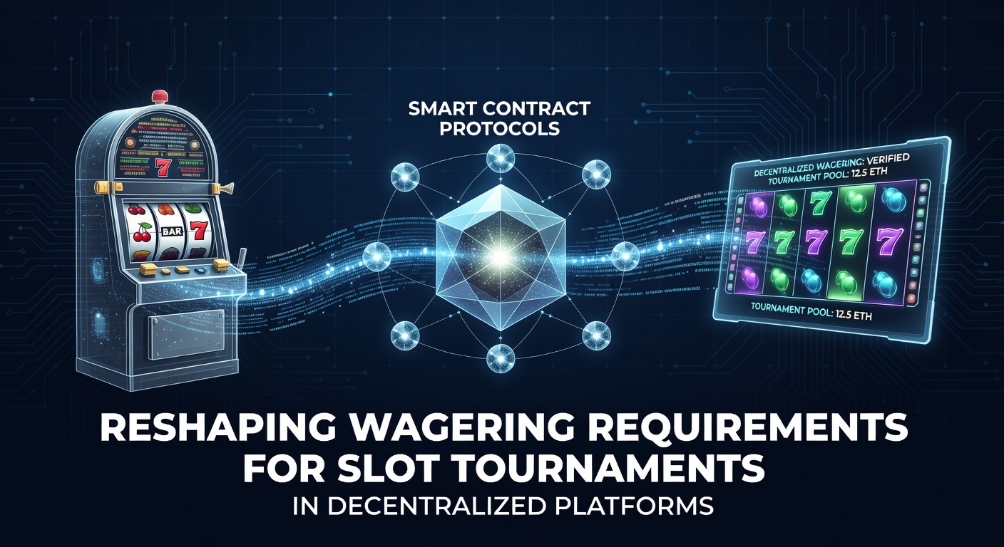 Decentralized slot tournament interface showing smart contract wagering requirements on a blockchain platform