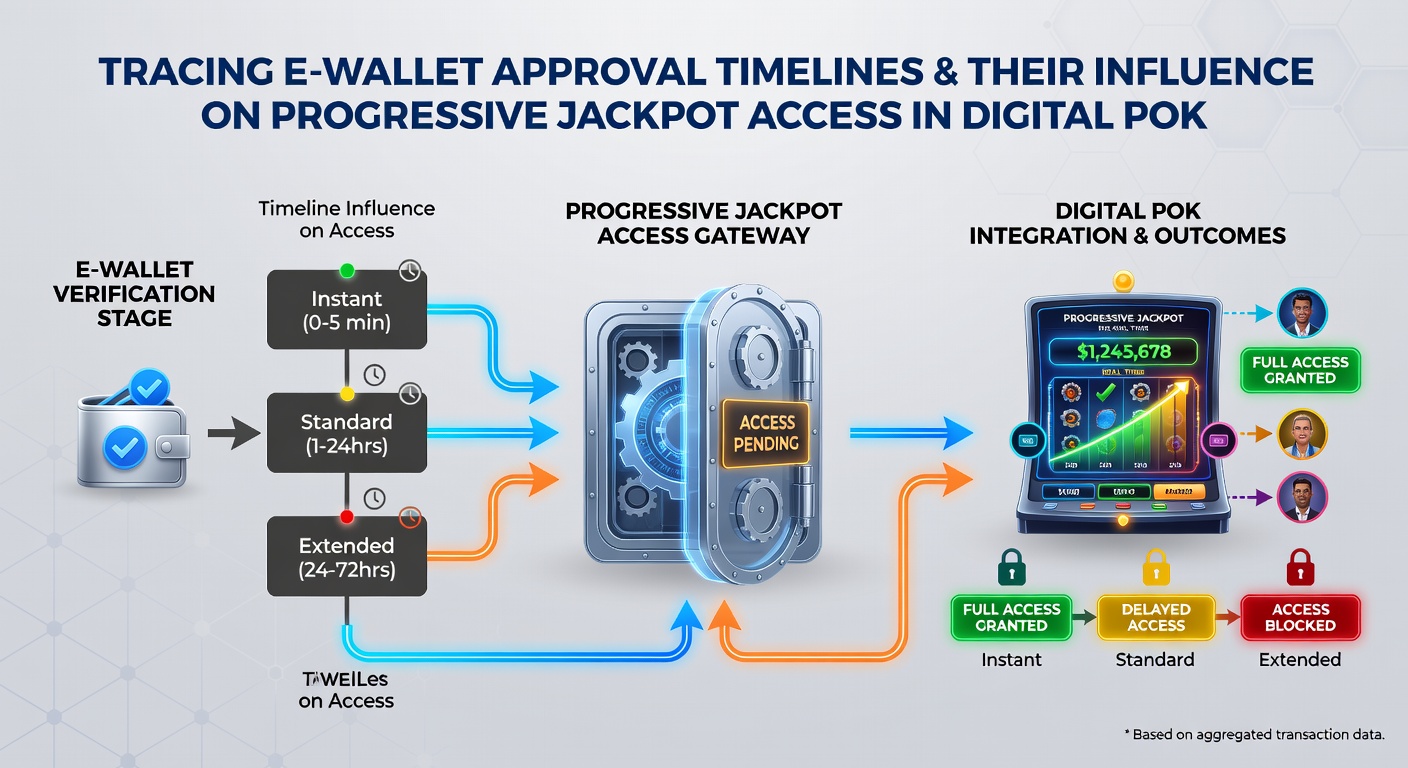Timeline graphic illustrating e-wallet approval stages and corresponding jackpot access points in poker software