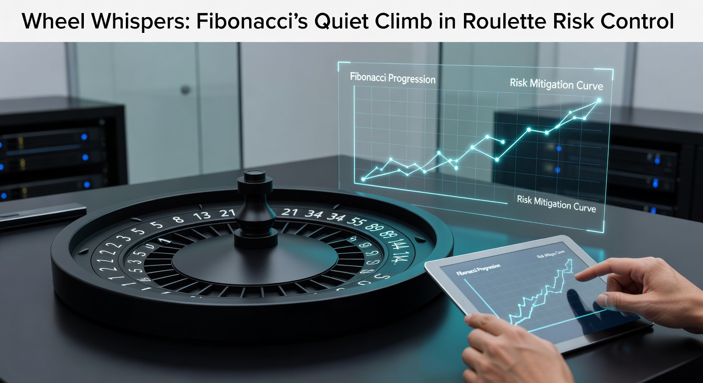 Vibrant roulette wheel with overlaid Fibonacci sequence numbers glowing softly, symbolizing strategic bet progression amid spinning chaos